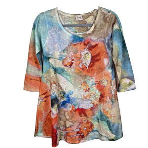 Et’ Lois Abstract Print Tunic Top Size XS Colorful Watercolor Boho Artsy USA